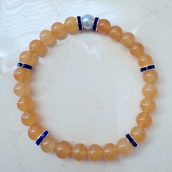 Golden Yellow Bead Bracelets with Simulated Pearl & Rhinestone Spacers - Picture 9 of 9